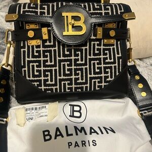 Balmain Black and Gold Patterned Satchel